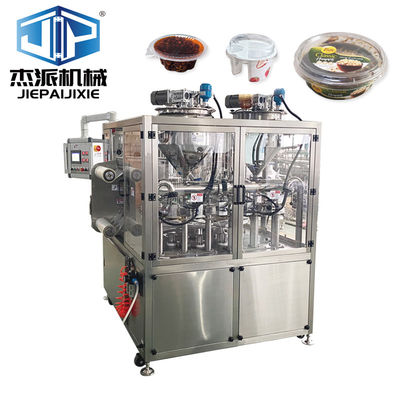 Touch Screen Gas Flushing Plate Top Liquid/Sauce Filling Sealing Machine Untuk Pengemasan Makanan